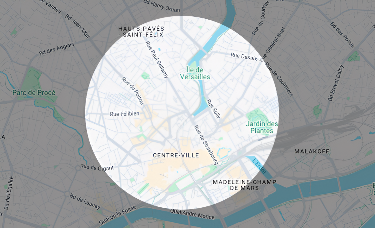 Zone de déplacement - professeur particulier de guitare à Nantes, Nantes centre et quartiers environnants